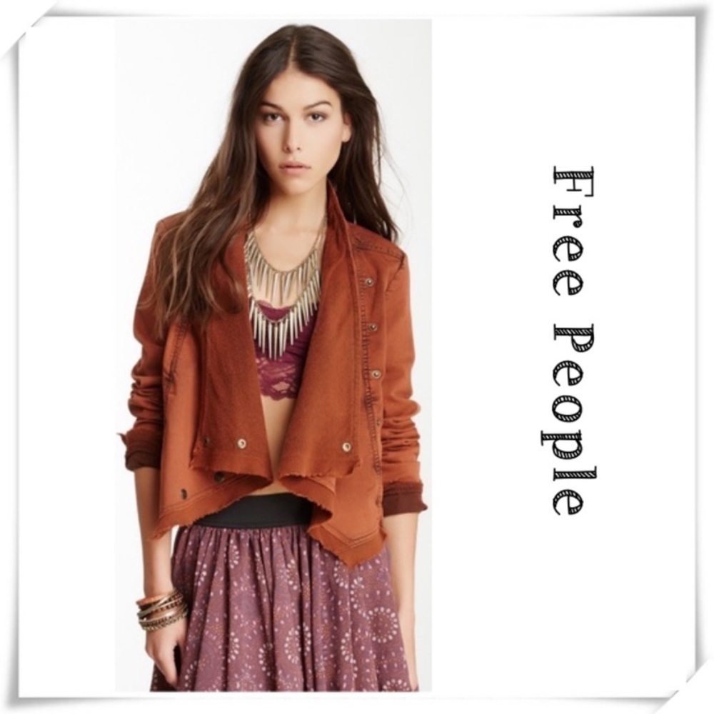 Free People Boho Collapsing Twill Raw Edge Jacket in Hanna Rustic Orange Size S